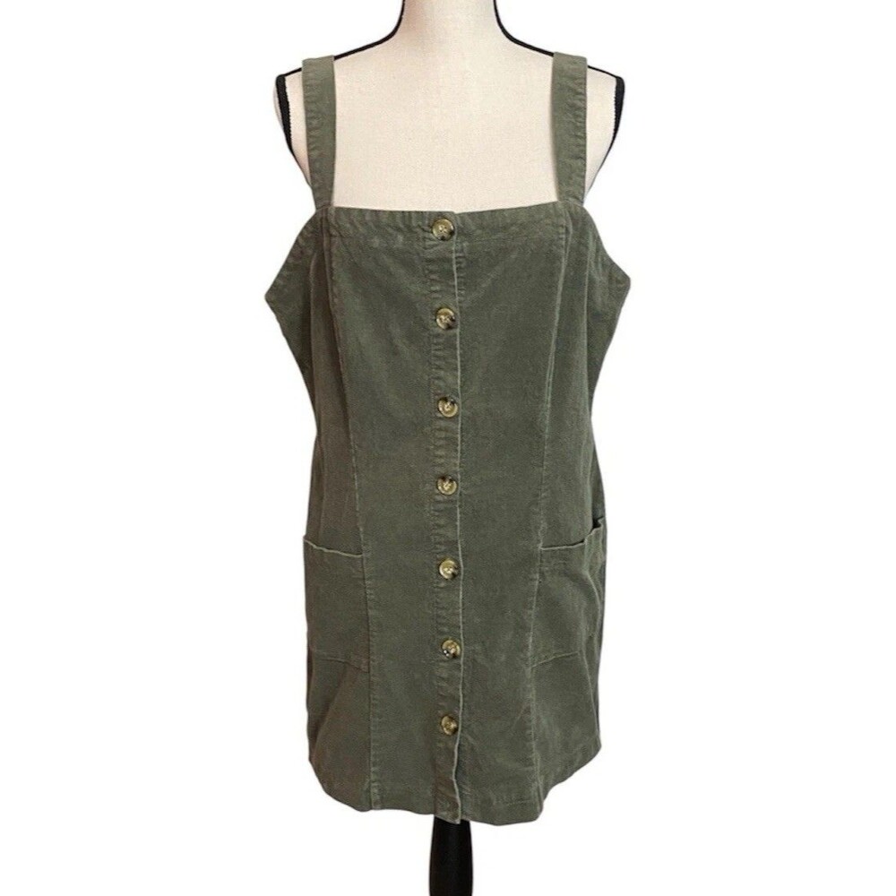 Rue 21 Corduroy Jumper Dress Size XL Olive Green School Girl Office Siren Twee